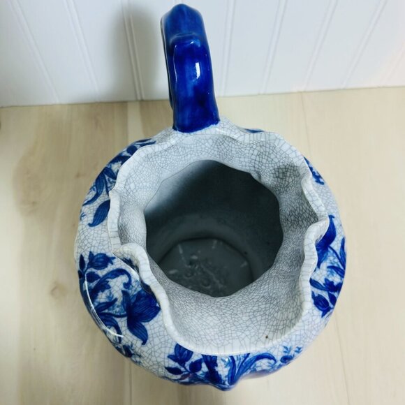 Bombay Company Vintage Blue & White Floral Crackle Pitcher Ceramic Pottery Home - Picture 7 of 16